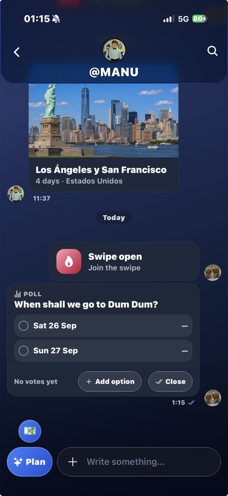 Chat de grupo con encuesta en Xplore