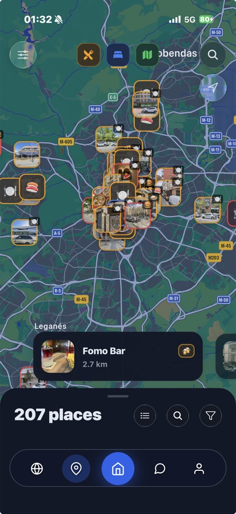 Mapa de sitios guardados en Xplore