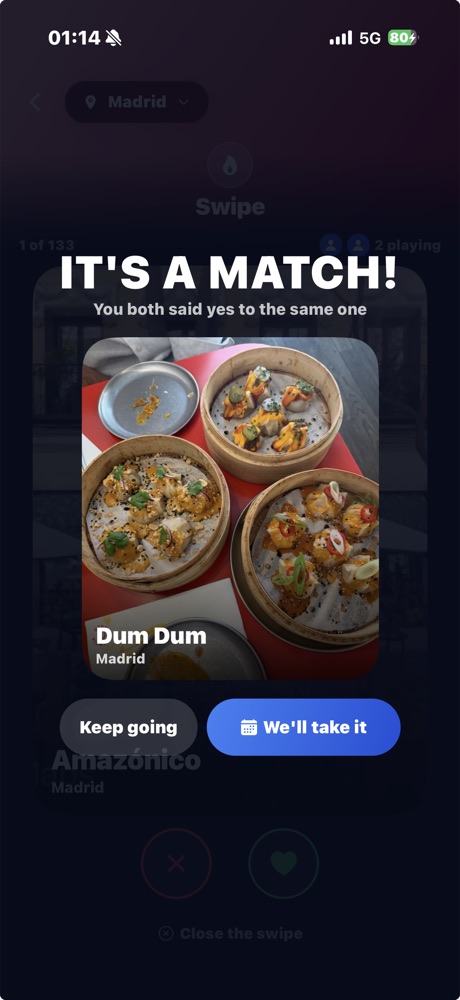 Modo Swipe: ¡Es un match!